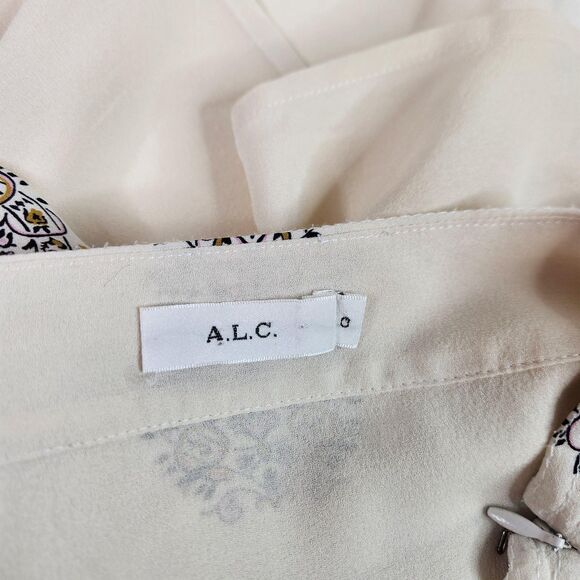 A.L.C. Skirt Womens 0 Cream Black Silk Geometric Medallion Flare Ballet Siren - Picture 9 of 11